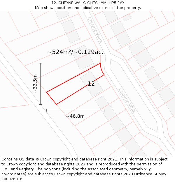 12, CHEYNE WALK, CHESHAM, HP5 1AY: Plot and title map