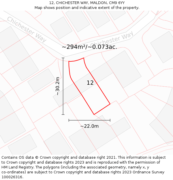12, CHICHESTER WAY, MALDON, CM9 6YY: Plot and title map