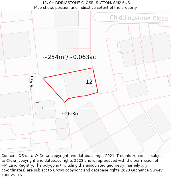 12, CHIDDINGSTONE CLOSE, SUTTON, SM2 6NS: Plot and title map