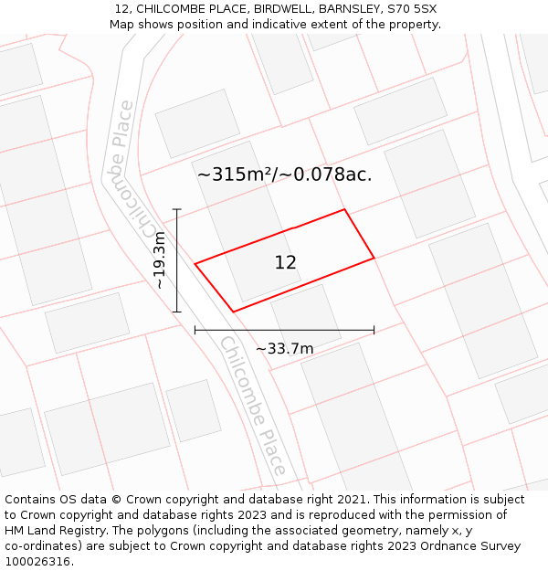 12, CHILCOMBE PLACE, BIRDWELL, BARNSLEY, S70 5SX: Plot and title map