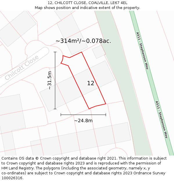12, CHILCOTT CLOSE, COALVILLE, LE67 4EL: Plot and title map