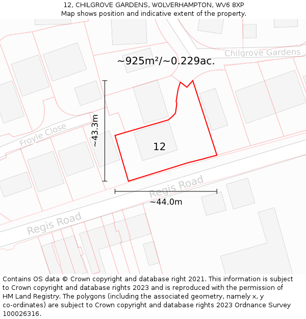 12, CHILGROVE GARDENS, WOLVERHAMPTON, WV6 8XP: Plot and title map