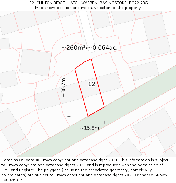 12, CHILTON RIDGE, HATCH WARREN, BASINGSTOKE, RG22 4RG: Plot and title map