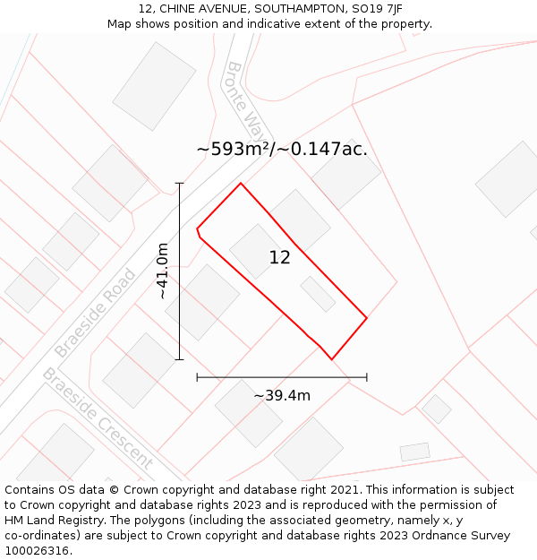 12, CHINE AVENUE, SOUTHAMPTON, SO19 7JF: Plot and title map