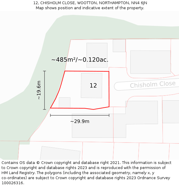 12, CHISHOLM CLOSE, WOOTTON, NORTHAMPTON, NN4 6JN: Plot and title map