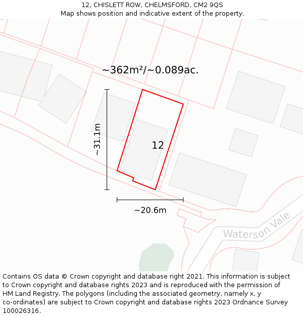 12, CHISLETT ROW, CHELMSFORD, CM2 9QS: Plot and title map