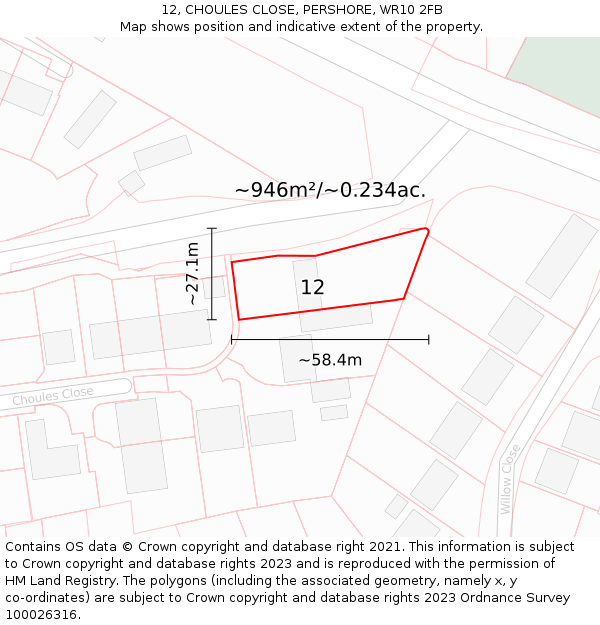 12, CHOULES CLOSE, PERSHORE, WR10 2FB: Plot and title map