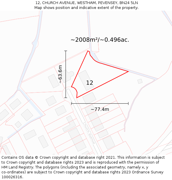 12, CHURCH AVENUE, WESTHAM, PEVENSEY, BN24 5LN: Plot and title map