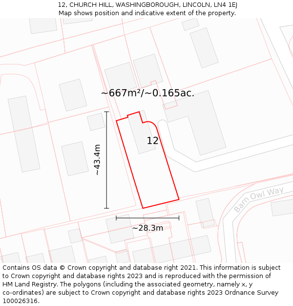 12, CHURCH HILL, WASHINGBOROUGH, LINCOLN, LN4 1EJ: Plot and title map