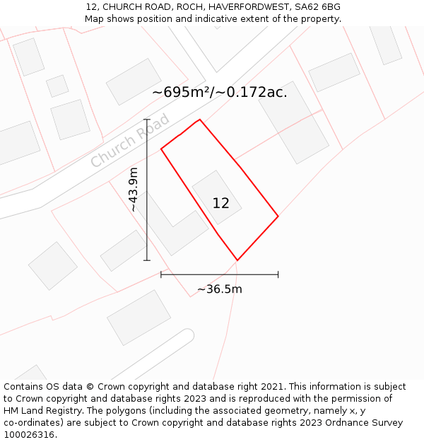 12, CHURCH ROAD, ROCH, HAVERFORDWEST, SA62 6BG: Plot and title map