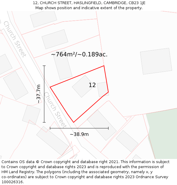 12, CHURCH STREET, HASLINGFIELD, CAMBRIDGE, CB23 1JE: Plot and title map