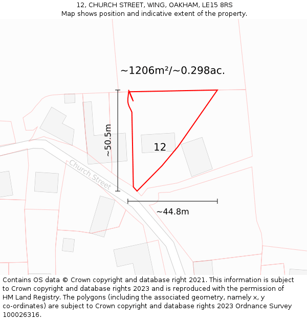 12, CHURCH STREET, WING, OAKHAM, LE15 8RS: Plot and title map