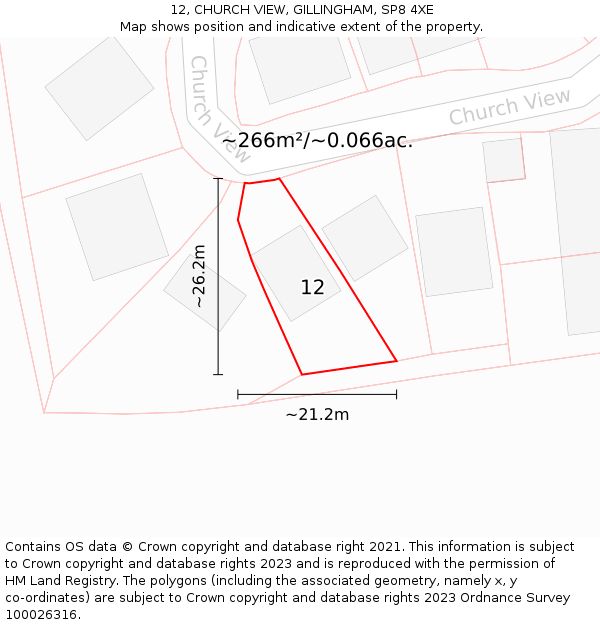 12, CHURCH VIEW, GILLINGHAM, SP8 4XE: Plot and title map