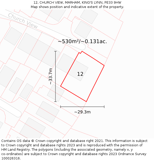 12, CHURCH VIEW, MARHAM, KING'S LYNN, PE33 9HW: Plot and title map