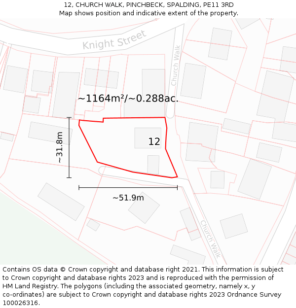 12, CHURCH WALK, PINCHBECK, SPALDING, PE11 3RD: Plot and title map