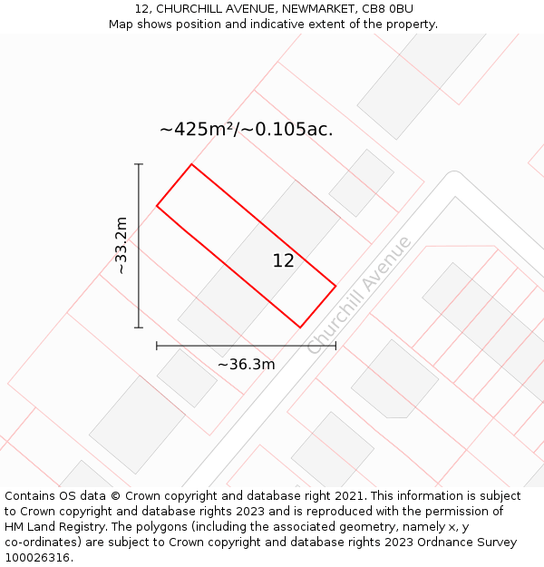 12, CHURCHILL AVENUE, NEWMARKET, CB8 0BU: Plot and title map