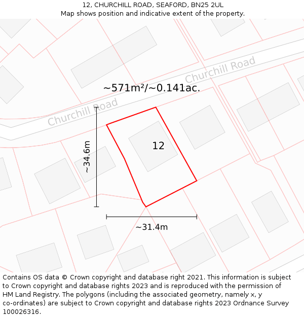 12, CHURCHILL ROAD, SEAFORD, BN25 2UL: Plot and title map