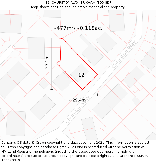 12, CHURSTON WAY, BRIXHAM, TQ5 8DF: Plot and title map