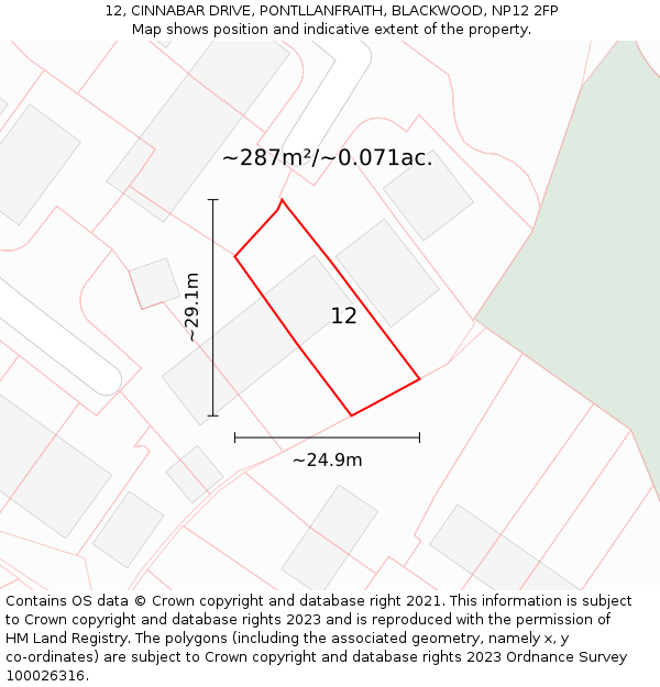 12, CINNABAR DRIVE, PONTLLANFRAITH, BLACKWOOD, NP12 2FP: Plot and title map