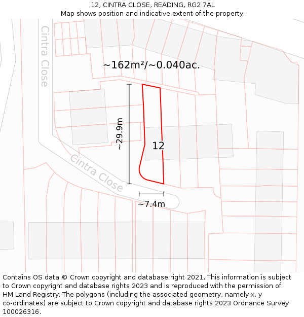 12, CINTRA CLOSE, READING, RG2 7AL: Plot and title map