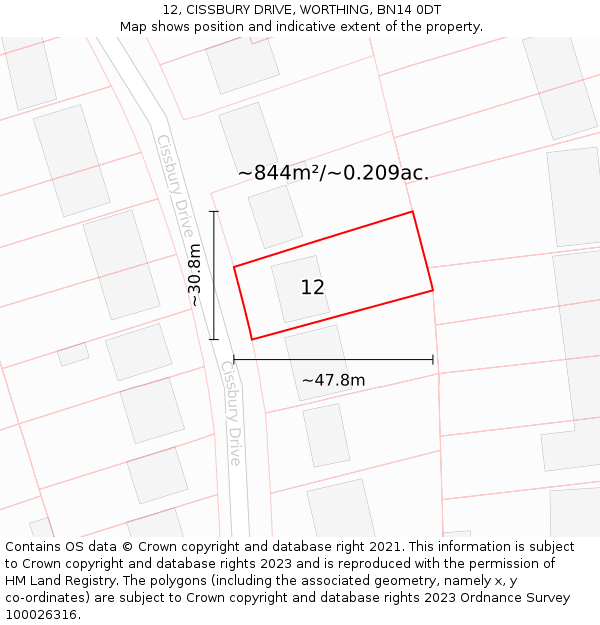 12, CISSBURY DRIVE, WORTHING, BN14 0DT: Plot and title map