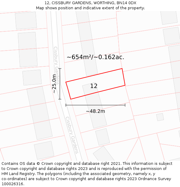 12, CISSBURY GARDENS, WORTHING, BN14 0DX: Plot and title map