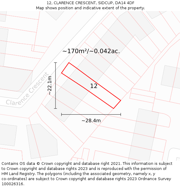 12, CLARENCE CRESCENT, SIDCUP, DA14 4DF: Plot and title map