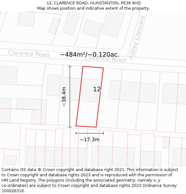 12, CLARENCE ROAD, HUNSTANTON, PE36 6HQ: Plot and title map