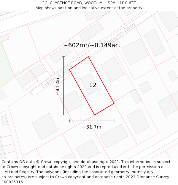 12, CLARENCE ROAD, WOODHALL SPA, LN10 6TZ: Plot and title map