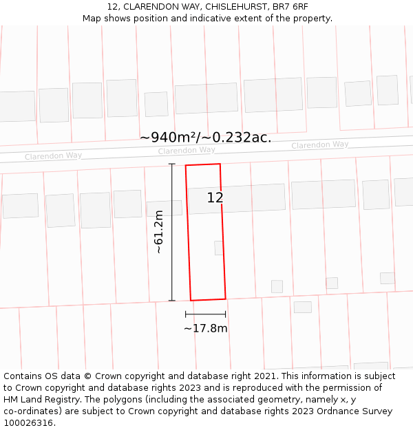 12, CLARENDON WAY, CHISLEHURST, BR7 6RF: Plot and title map