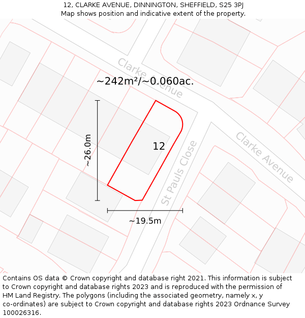 12, CLARKE AVENUE, DINNINGTON, SHEFFIELD, S25 3PJ: Plot and title map