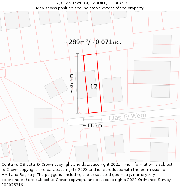 12, CLAS TYWERN, CARDIFF, CF14 4SB: Plot and title map