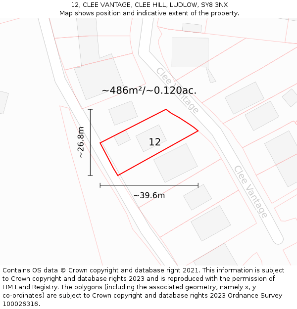 12, CLEE VANTAGE, CLEE HILL, LUDLOW, SY8 3NX: Plot and title map
