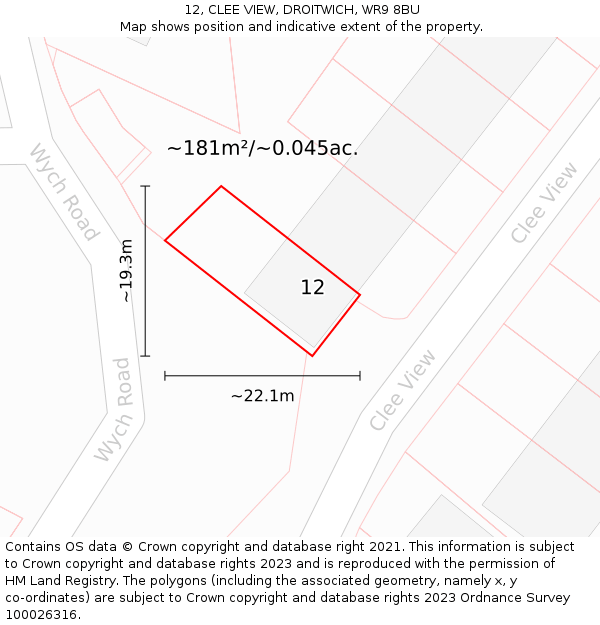12, CLEE VIEW, DROITWICH, WR9 8BU: Plot and title map