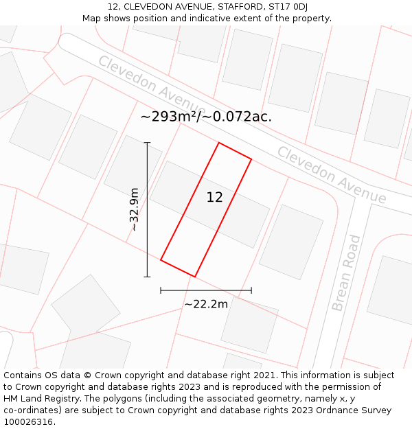 12, CLEVEDON AVENUE, STAFFORD, ST17 0DJ: Plot and title map