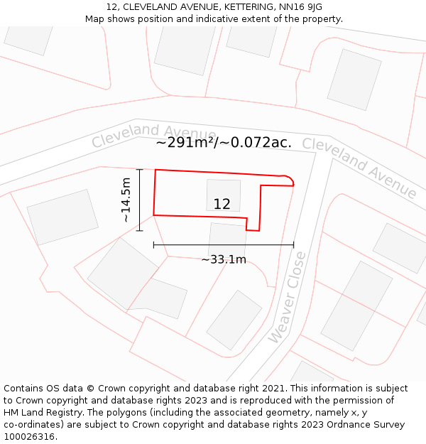 12, CLEVELAND AVENUE, KETTERING, NN16 9JG: Plot and title map