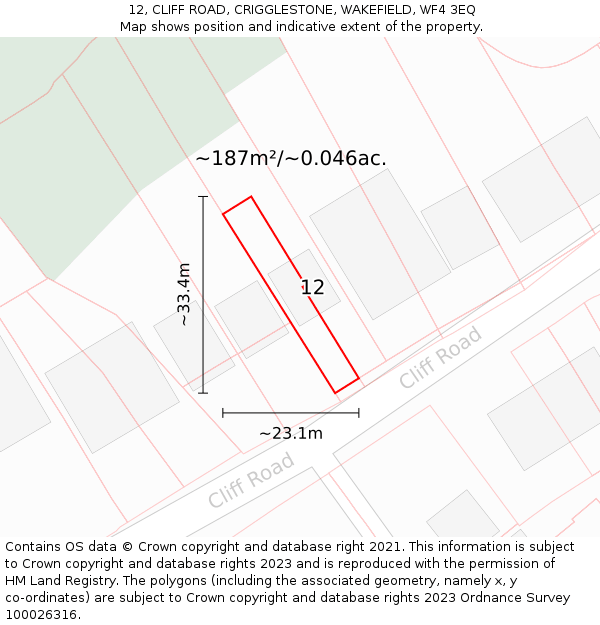 12, CLIFF ROAD, CRIGGLESTONE, WAKEFIELD, WF4 3EQ: Plot and title map