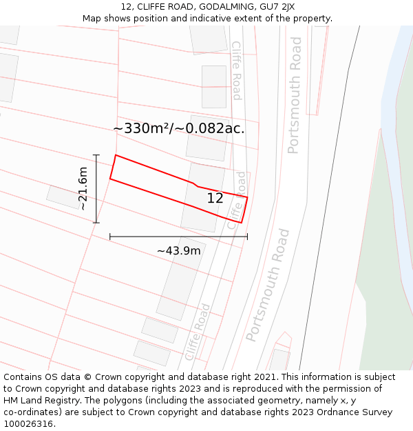 12, CLIFFE ROAD, GODALMING, GU7 2JX: Plot and title map