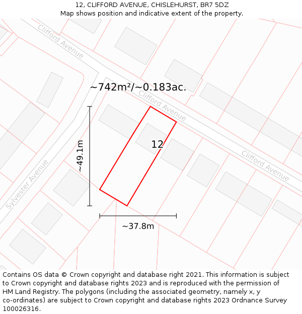 12, CLIFFORD AVENUE, CHISLEHURST, BR7 5DZ: Plot and title map