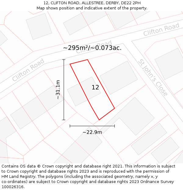 12, CLIFTON ROAD, ALLESTREE, DERBY, DE22 2PH: Plot and title map