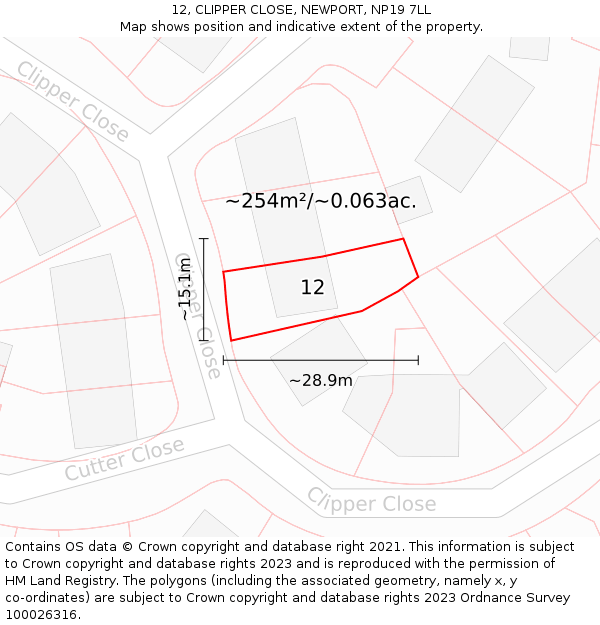 12, CLIPPER CLOSE, NEWPORT, NP19 7LL: Plot and title map