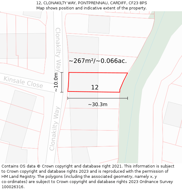 12, CLONAKILTY WAY, PONTPRENNAU, CARDIFF, CF23 8PS: Plot and title map
