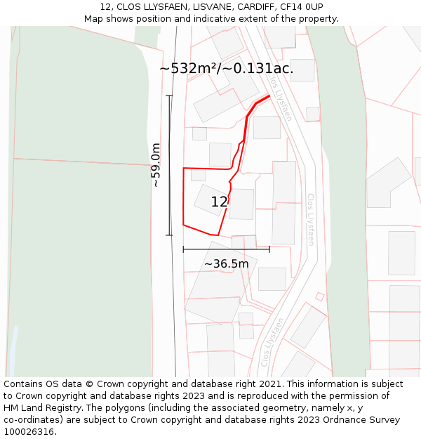 12, CLOS LLYSFAEN, LISVANE, CARDIFF, CF14 0UP: Plot and title map
