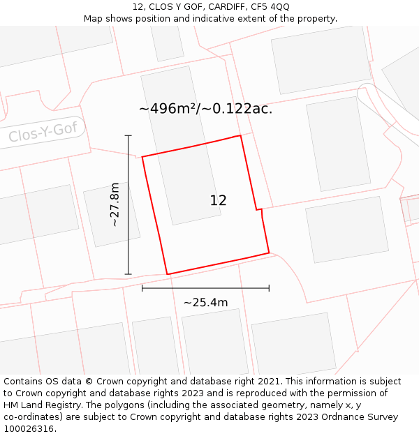 12, CLOS Y GOF, CARDIFF, CF5 4QQ: Plot and title map
