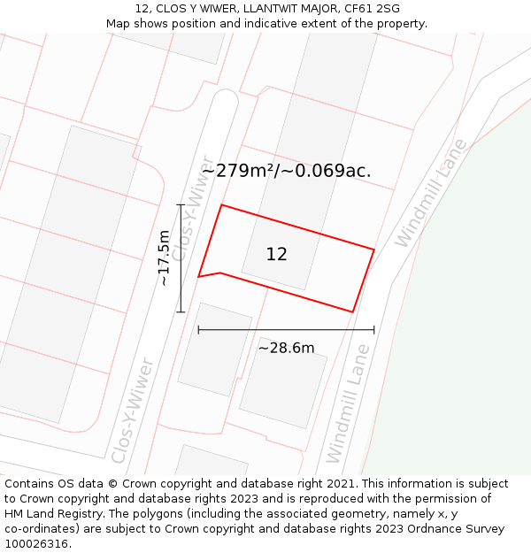 12, CLOS Y WIWER, LLANTWIT MAJOR, CF61 2SG: Plot and title map