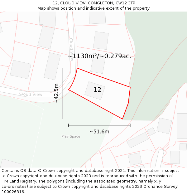 12, CLOUD VIEW, CONGLETON, CW12 3TP: Plot and title map
