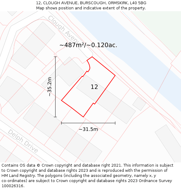 12, CLOUGH AVENUE, BURSCOUGH, ORMSKIRK, L40 5BG: Plot and title map
