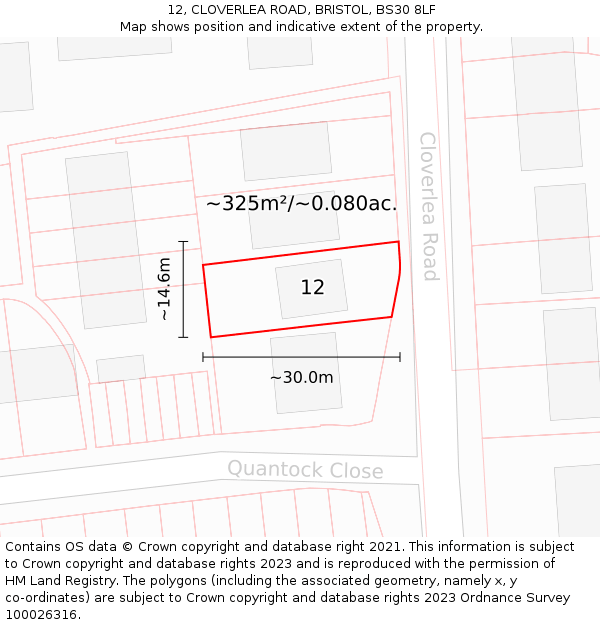 12, CLOVERLEA ROAD, BRISTOL, BS30 8LF: Plot and title map
