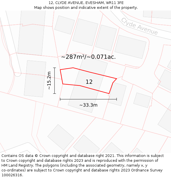 12, CLYDE AVENUE, EVESHAM, WR11 3FE: Plot and title map