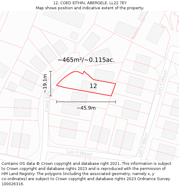 12, COED EITHIN, ABERGELE, LL22 7EY: Plot and title map